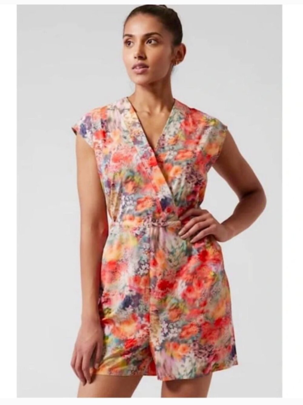 Athleta Marlow Romper in Renewed Bloom Pink‎ Floral S petite